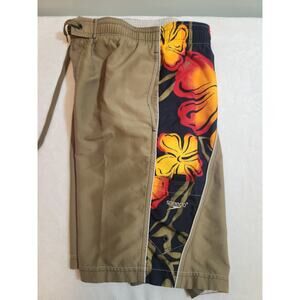 Speedo Swim Shorts Mens Large Orange Brown Floral Board Bermuda Tropical Beach